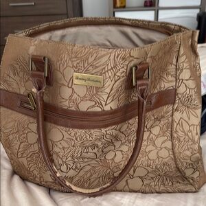 Tommy Bahama Brown Embossed Leather Trim Tote